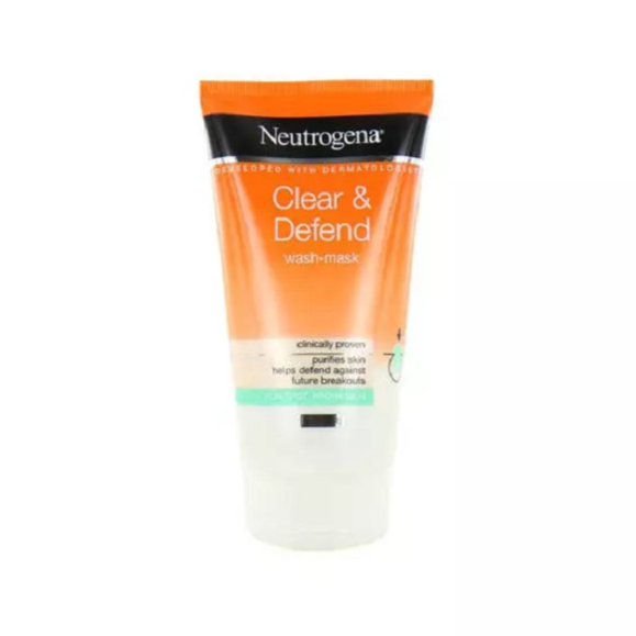 ماسک و شوینده صورت Clear & Defend نوتروژینا Neutrogena - فاقد چربیجذب سریعشاداب کنندهمحافظت از پوستکاهش و رفع جوشمناسب استفاده روزانهبرطرف کننده جای جوشمناسب پوست چرب و آکنه دار