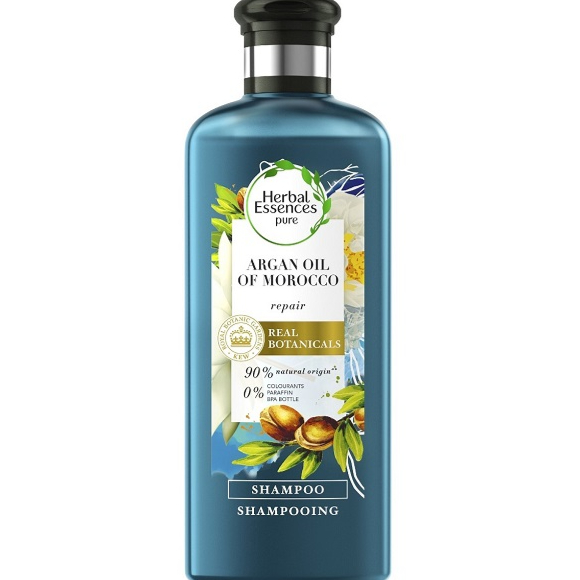 شامپو ترمیم کننده روغن آرگان هربال اسنس Herbal Essences - دارای pH متعادلبدون رنگ و پارابندارای فرمول گیاهیترمیم کننده موهای آسیب دیدهصاف کننده موهای نامنظم و درهمرایحه دلپذیر مرکبات، ادویه جات و وانیلحاوی روغن آرگان جهت ترمیم و رطوبت رسانی موحاوی آب آلوئه ورا جهت رطوبت رسانی و تغذیه موحاوی بیش از 90 درصد عصاره های برگرفته از طبیعتامضا شده توسط پژوهشگاه با ...